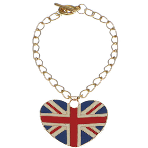 Red Blue Heart Union Jack Flag Toggle Charm Bracelet