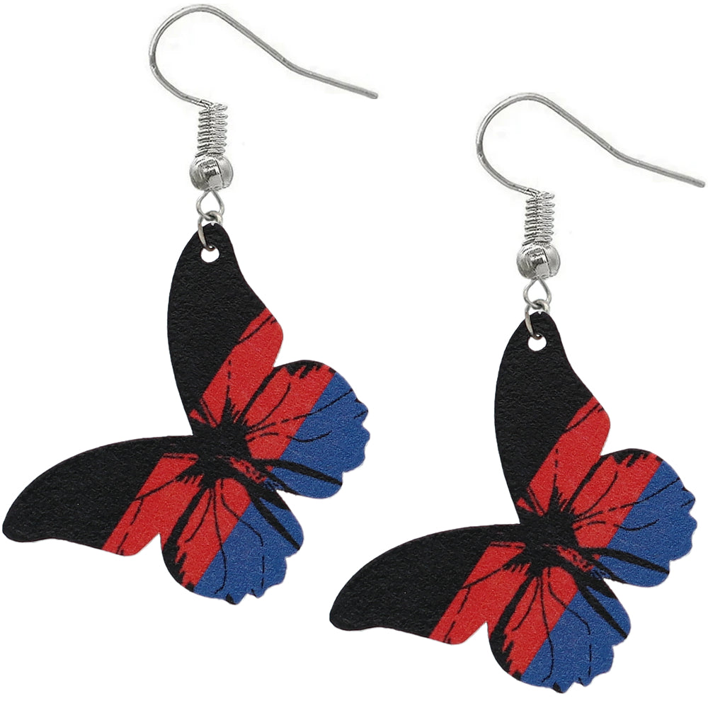 Red Blue Butterfly Wooden Mini Earrings