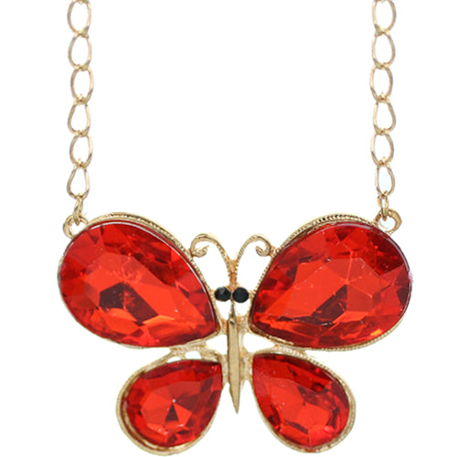 Red Butterfly Gemstone Charm Chain Necklace