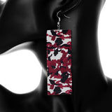 Dark Red Camo Rectangular Drop Earrings