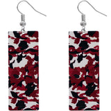 Dark Red Camo Rectangular Drop Earrings