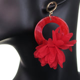 Red Chiffon Open Circle Drop Earrings