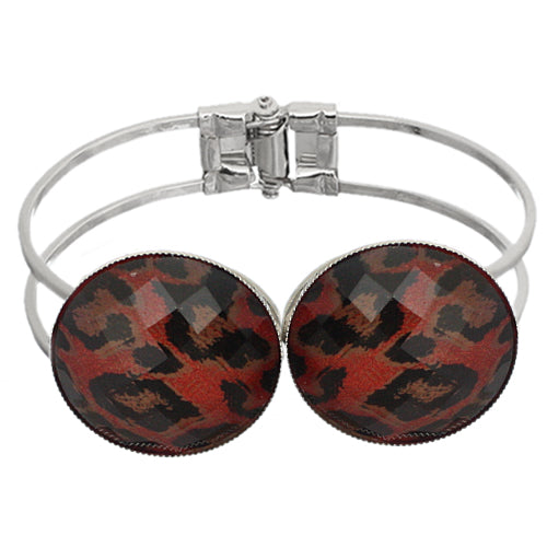 Red Glossy Cheetah Print Hinged Bracelet