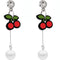 Red Cherry Faux Pearl Drop Bar Earrings