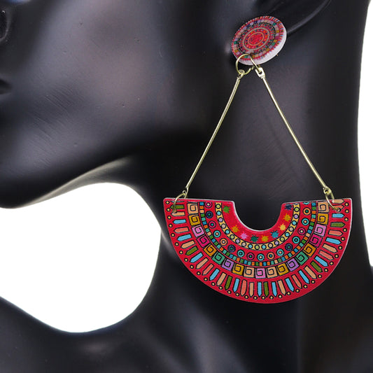 Red Crescent Triangular Shape Post Earrings