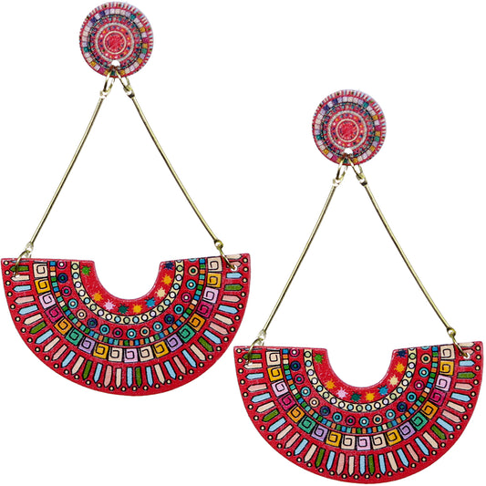 Red Crescent Triangular Shape Post Earrings