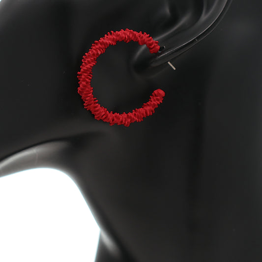Red Crinkle Mini Hoop Earrings