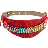 Red Embossed Faux Leather Rhinestone Buckle Bracelet