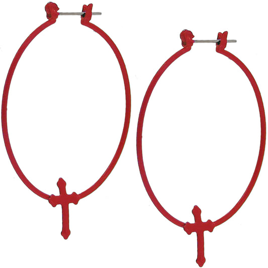 Red Cross Thin Hoop Earrings