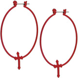 Red Cross Thin Hoop Earrings
