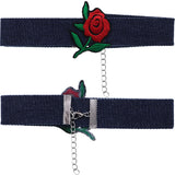 Red Flower Denim Embroidery Choker Necklace