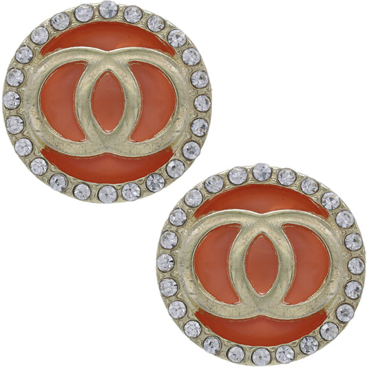Red Double Circle Rhinestone Post Earrings