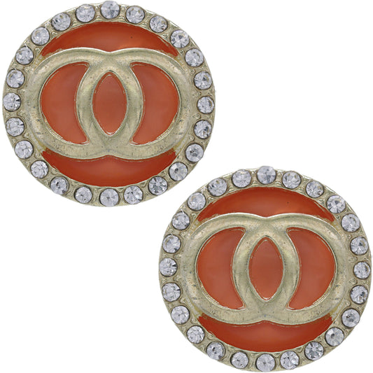 Red Double Circle Rhinestone Post Earrings