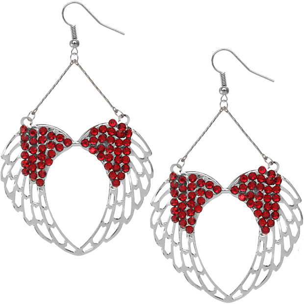 Red Gemstone Double Wing Heart Earrings