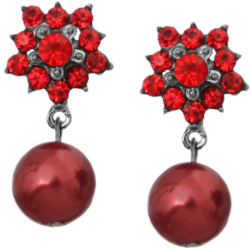 Red Elegant Faux Pearl Gemstone Earrings