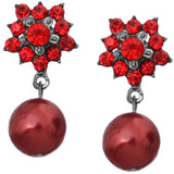 Red Elegant Faux Pearl Gemstone Earrings