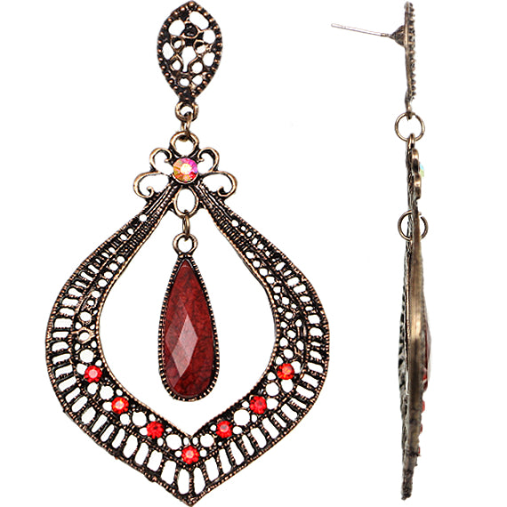 Red Elegant Gemstone Post Earrings