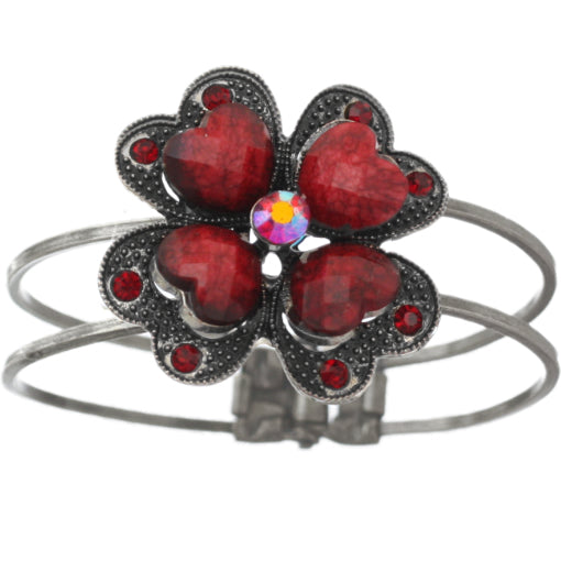 Red Heart Rhinestone Hinged Bracelet