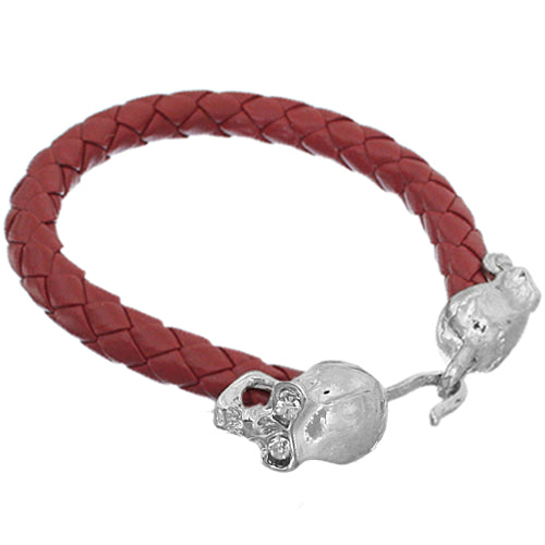 Red Faux Leather Skull Latch Bracelet