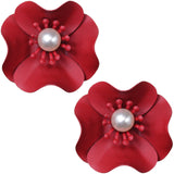 Red Faux Pearl Flower Earrings