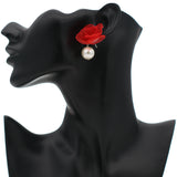 Red Tulle Faux Pearl Stud Earrings