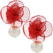 Red Tulle Faux Pearl Stud Earrings