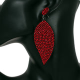Red Leaf Shape Pave Stone Felt Earrings