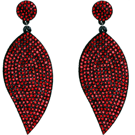 Red Leaf Shape Pave Stone Felt Earrings