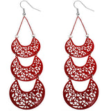 Red Filigree Crescent Long Chain Earrings