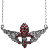 Red Fleur De Lis Rhinestone Charm Necklace