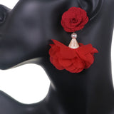 Red Floral Nylon Dangle Earrings