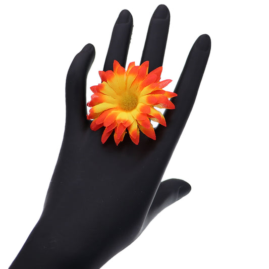 Yellow Orange Large Daisy Flower Adjustable Ring