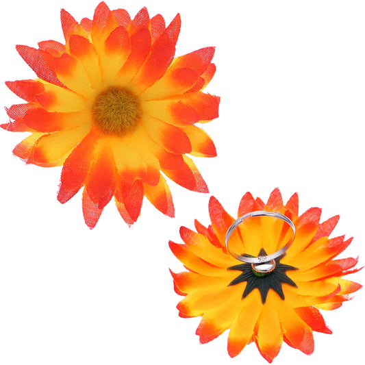 Yellow Orange Large Daisy Flower Adjustable Ring