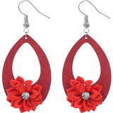 Red Flower Wooden Teardrop Earrings