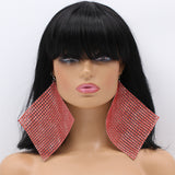 Red Enormous Mesh Rhinestone Drop Earrings