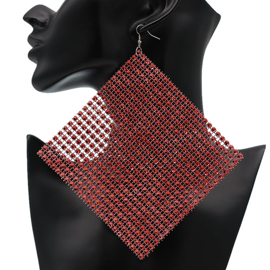 Red Enormous Mesh Rhinestone Drop Earrings