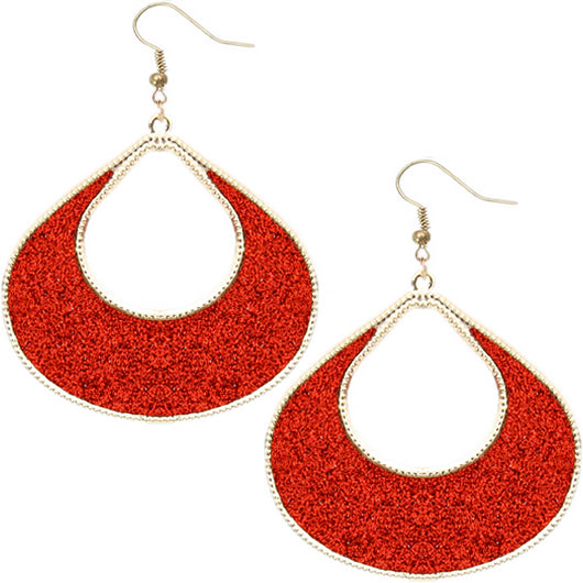 Red Glitter Puffy Teardrop Dangle Earrings