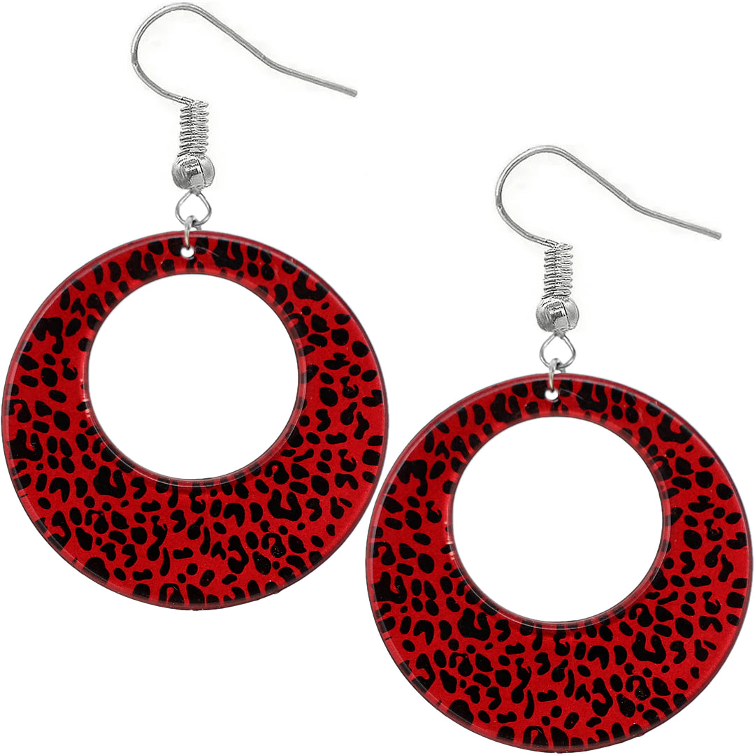 Red Spotted Cheetah Print Round Earrings