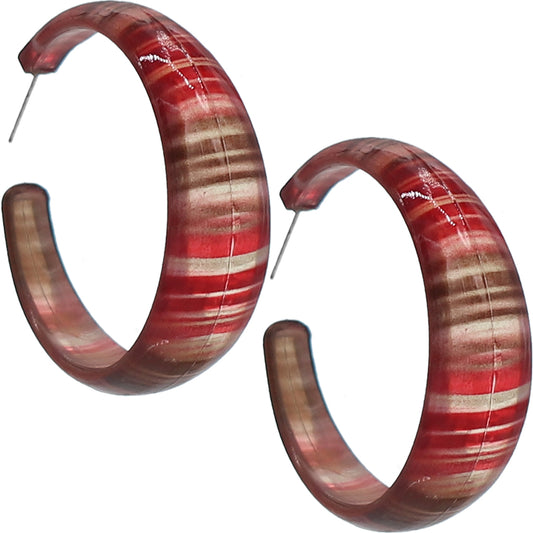Red Glossy Striped Hoop Earrings