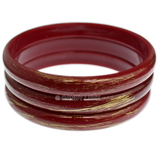 Red 3-Piece Gold Brush Stacked Bracelets
