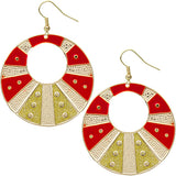 Red Round Studded Glitter Earrings