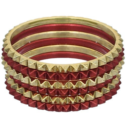 Red Two-Tone Spike Stacked Bracelet