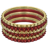 Red Two-Tone Spike Stacked Bracelet