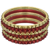 Red Two-Tone Spike Stacked Bracelet