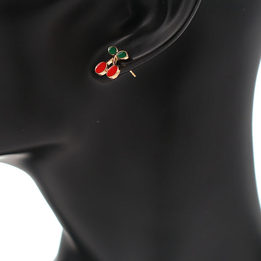 Red Green Small Mini Cherry Stud Earrings