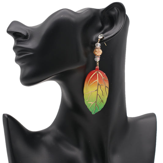 Multicolor CZ Leaf Drop Earrings