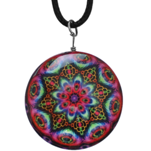 Pink Multicolor Kaleidoscope Nylon Charm Necklace