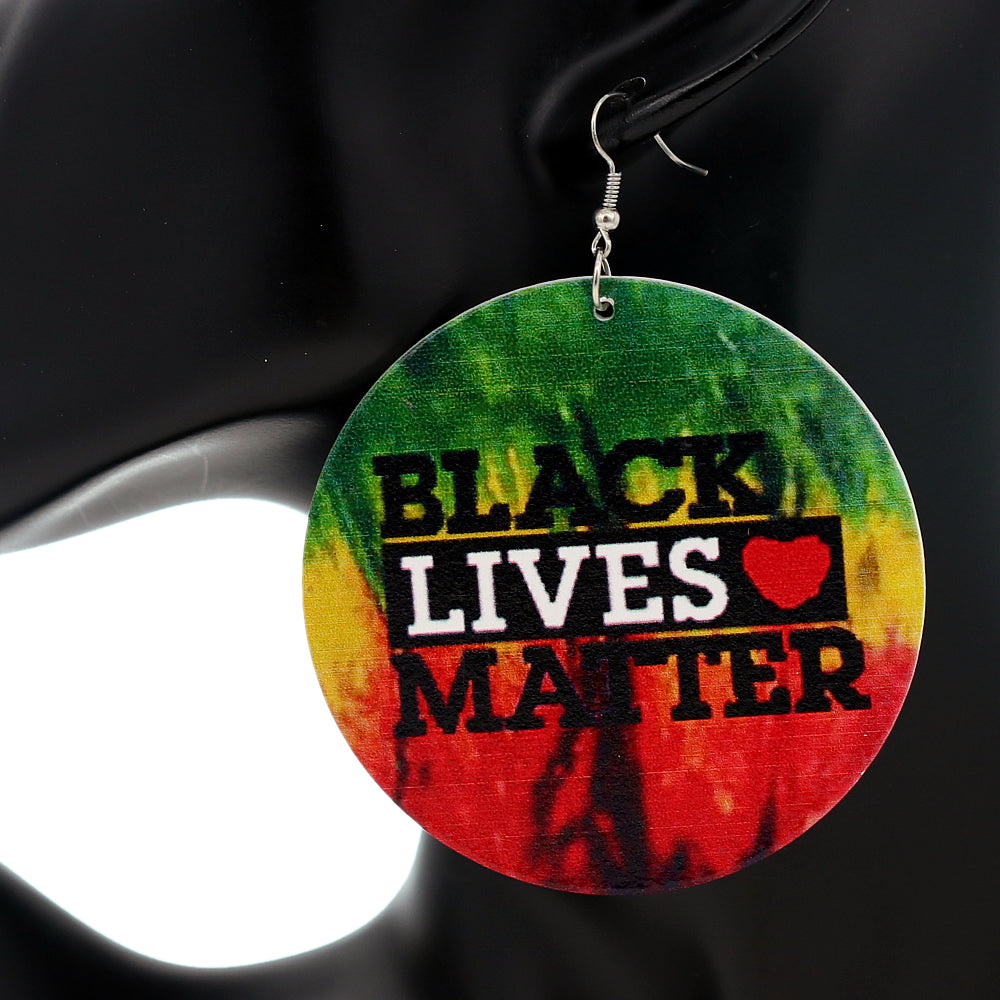 Multicolor Rasta Tie Dye Black Lives Matter Wooden Earrings