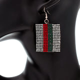 Red Green Striped Rhinestone Felt Earrings