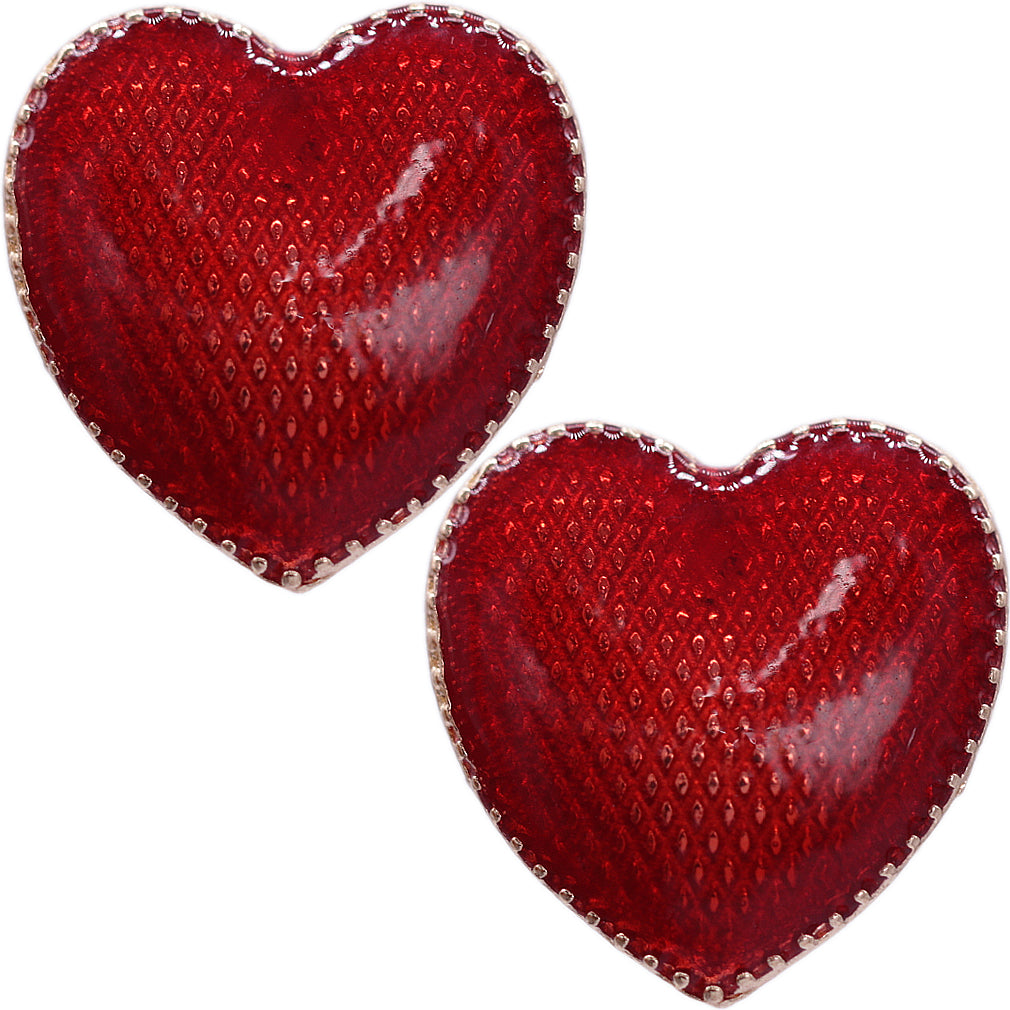 Red Glossy Heart Shape Post Earrings